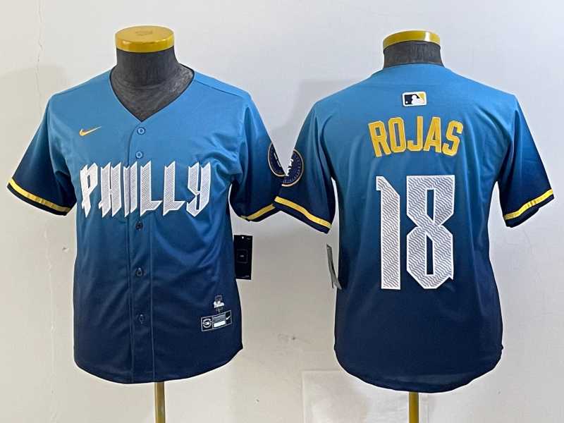 Youth Philadelphia Phillies #18 Johan Rojas Blue 2024 City Connect Limited Stitched Jersey,We sell and wholesale Youth Philadelphia Phillies #18 Johan Rojas Blue 2024 City Connect Limited Stitched Jersey on line form chian!